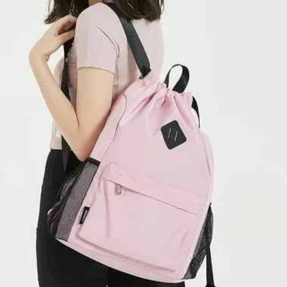 Drawstring Backpack Sports Gym Bag with Shoes Compartment